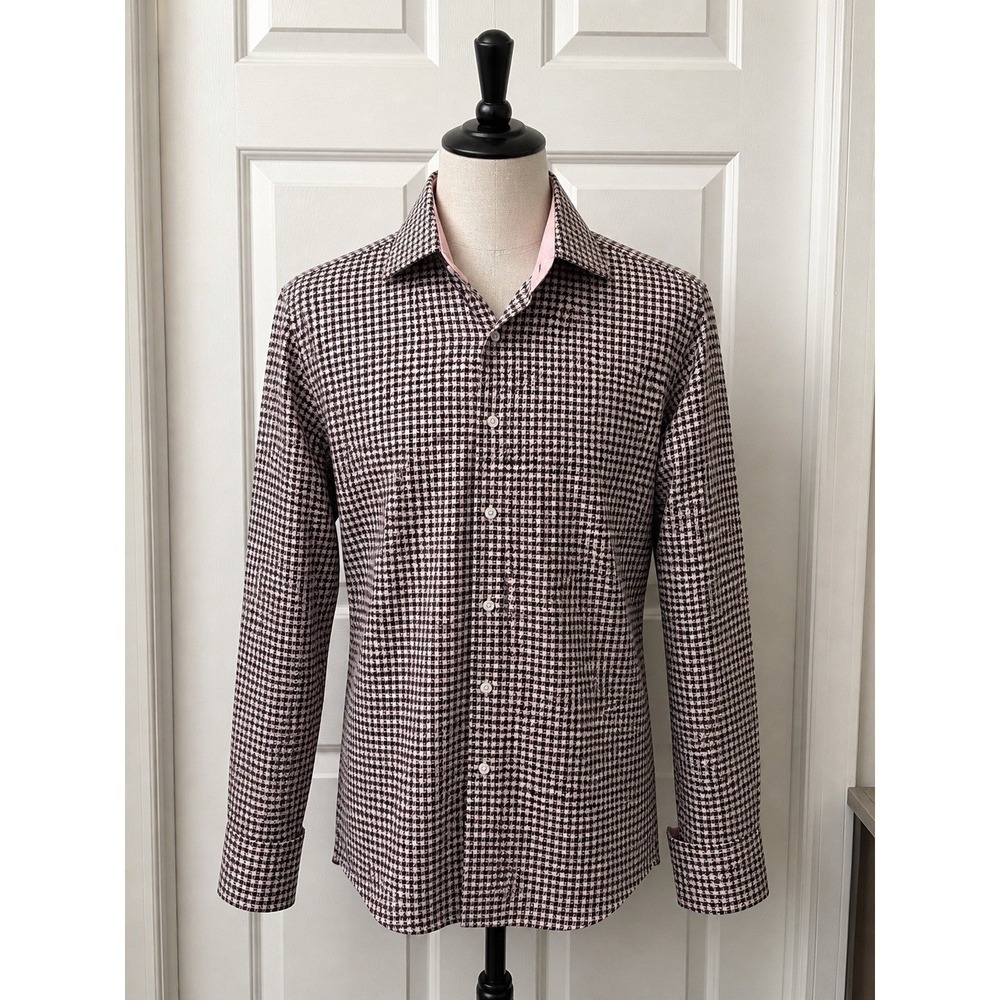 Ted Baker London Archive Mens Navy Pink Geometric Print Button Up Shirt 16.5